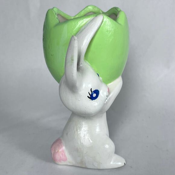 Vintage Ceramic Anthropomorphic Bunny Rabbit Egg Planter Vase Easter Kitschy - Picture 10 of 14